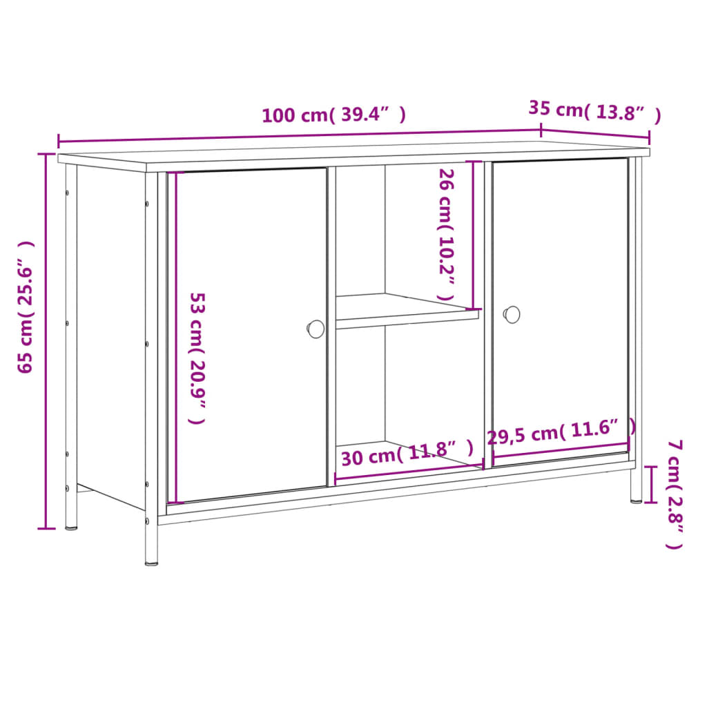 Mobile Porta TV Nero 100x35x65 cm in Legno Multistrato | homemem39