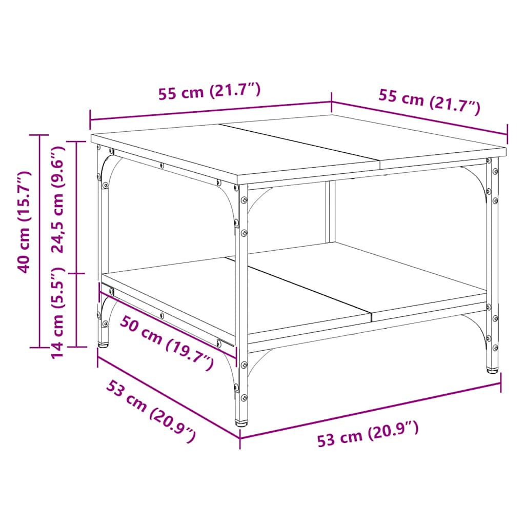 Tavolino da Salotto Rovere Fumo 55x55x40cm in Legno Multistrato