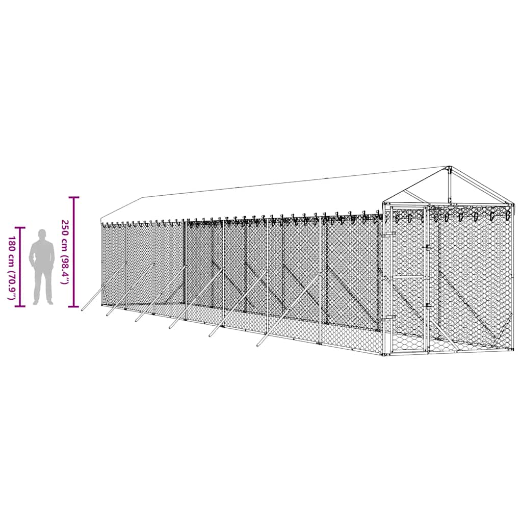 Cuccia Cani da Esterno Tetto Argento 2x14x2,5 m Acciaio Zincato | homemem39