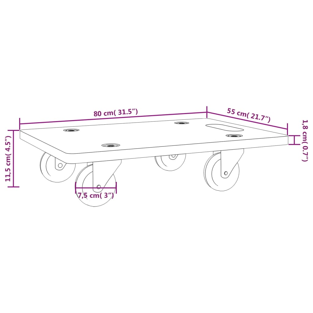 Pedane di Trasporto 2 pz Rettangolari 80x55x11,5 cm 250 kg