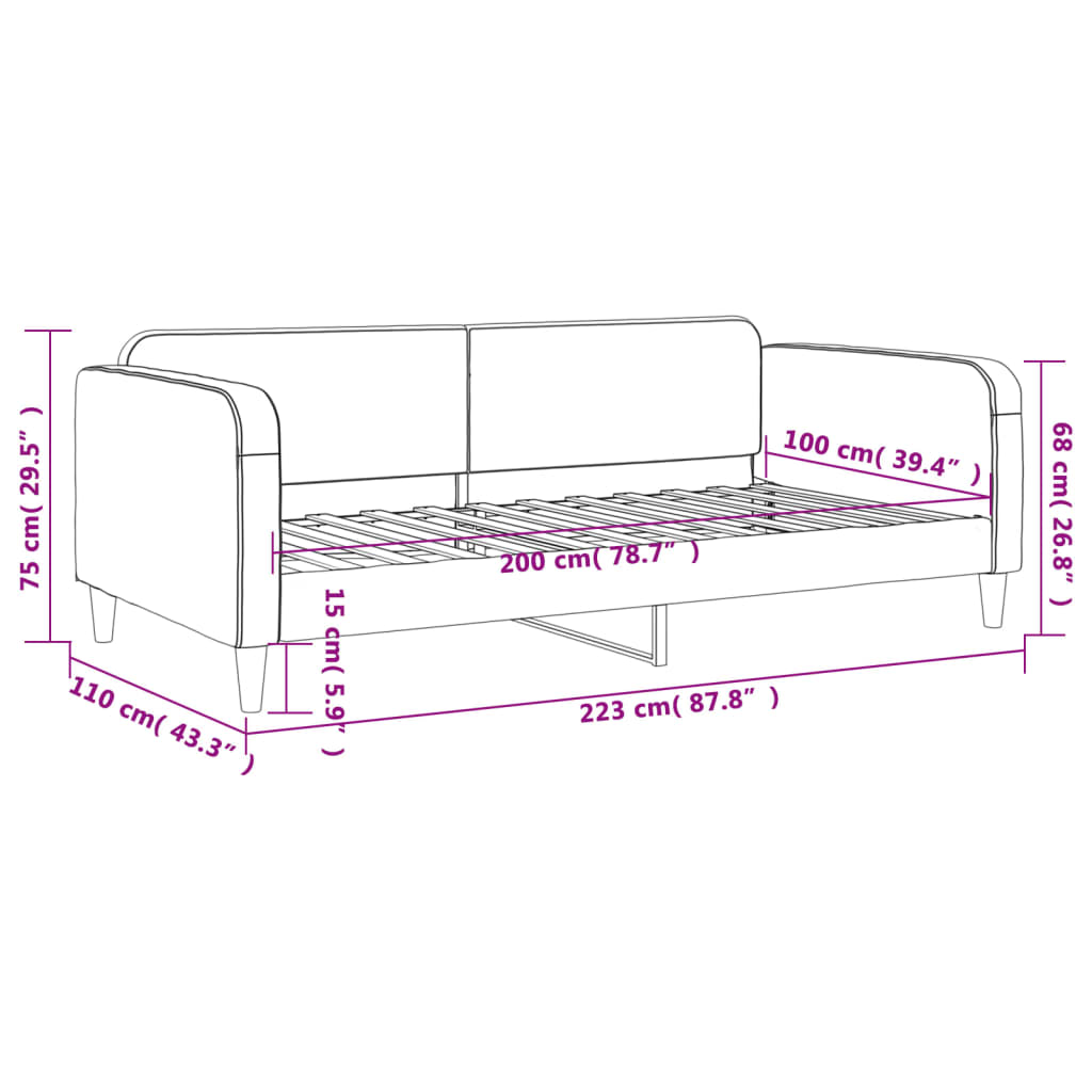 Letto da Giorno Nero 100x200 cm in Tessuto | homemem39