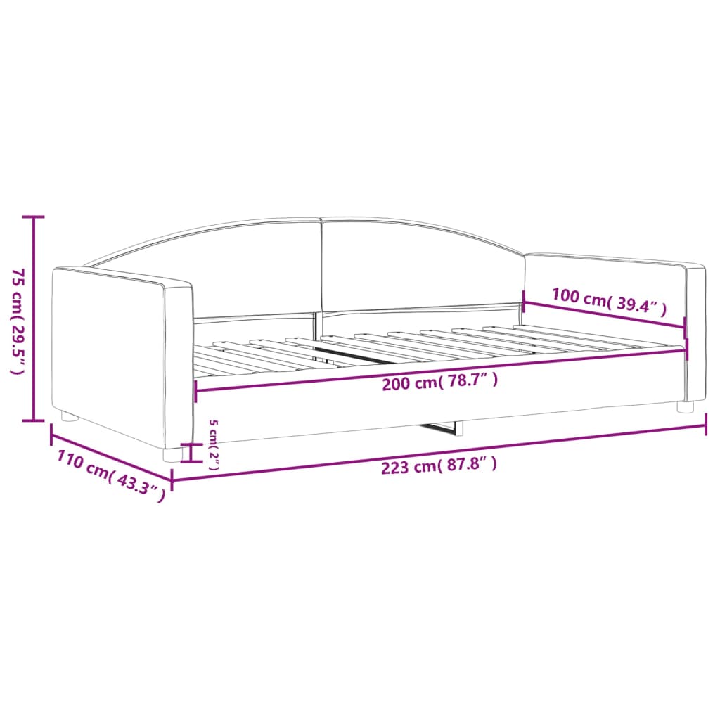 Letto da Giorno Nero 100x200 cm in Tessuto | homemem39