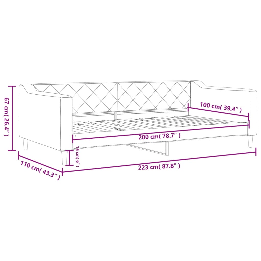 Letto da Giorno Grigio Chiaro 100x200 cm in Tessuto | homemem39