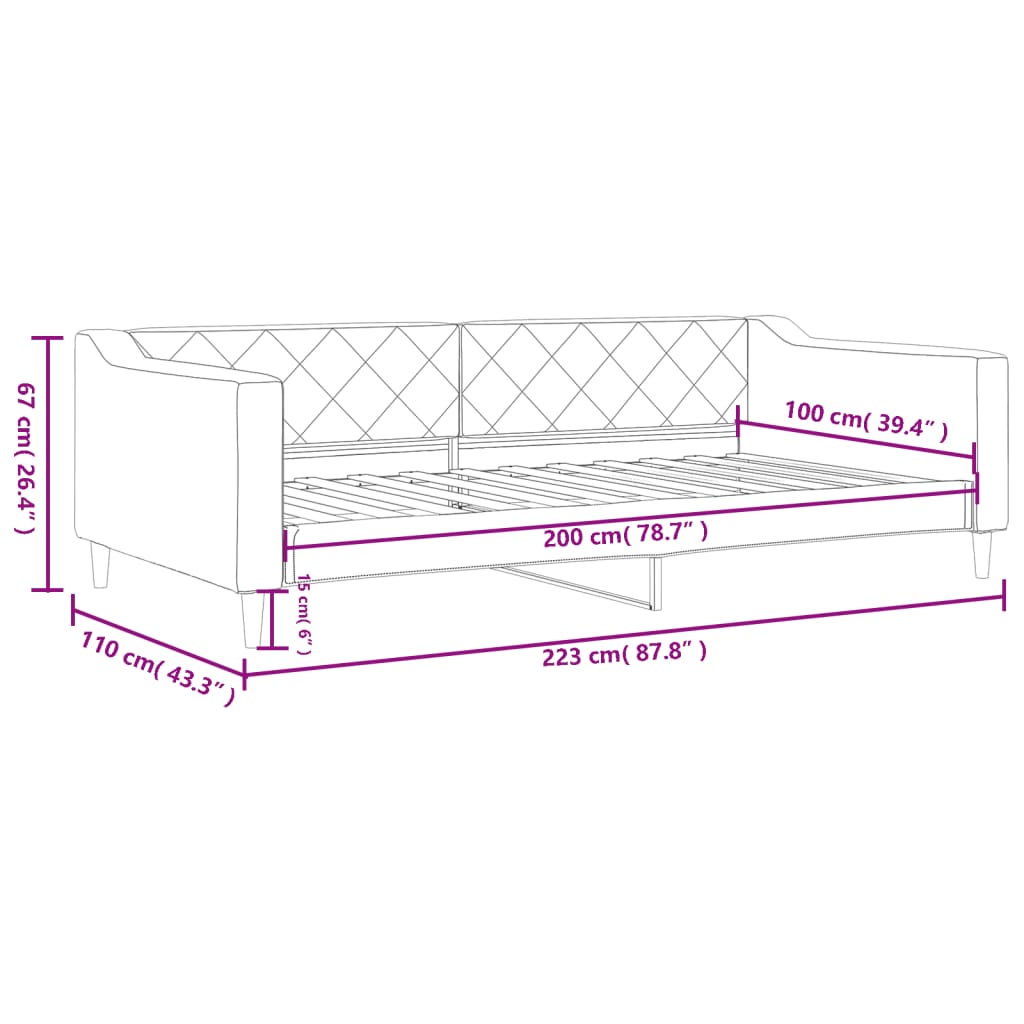 Letto da Giorno Grigio Scuro 100x200 cm in Tessuto | homemem39