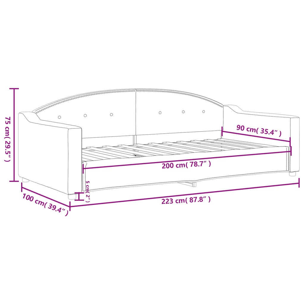 Letto da Giorno Grigio Chiaro 90x200 cm in Tessuto | homemem39