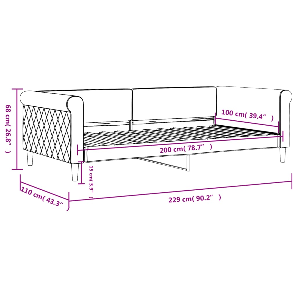 Letto da Giorno Grigio Scuro 100x200 cm in Velluto | homemem39