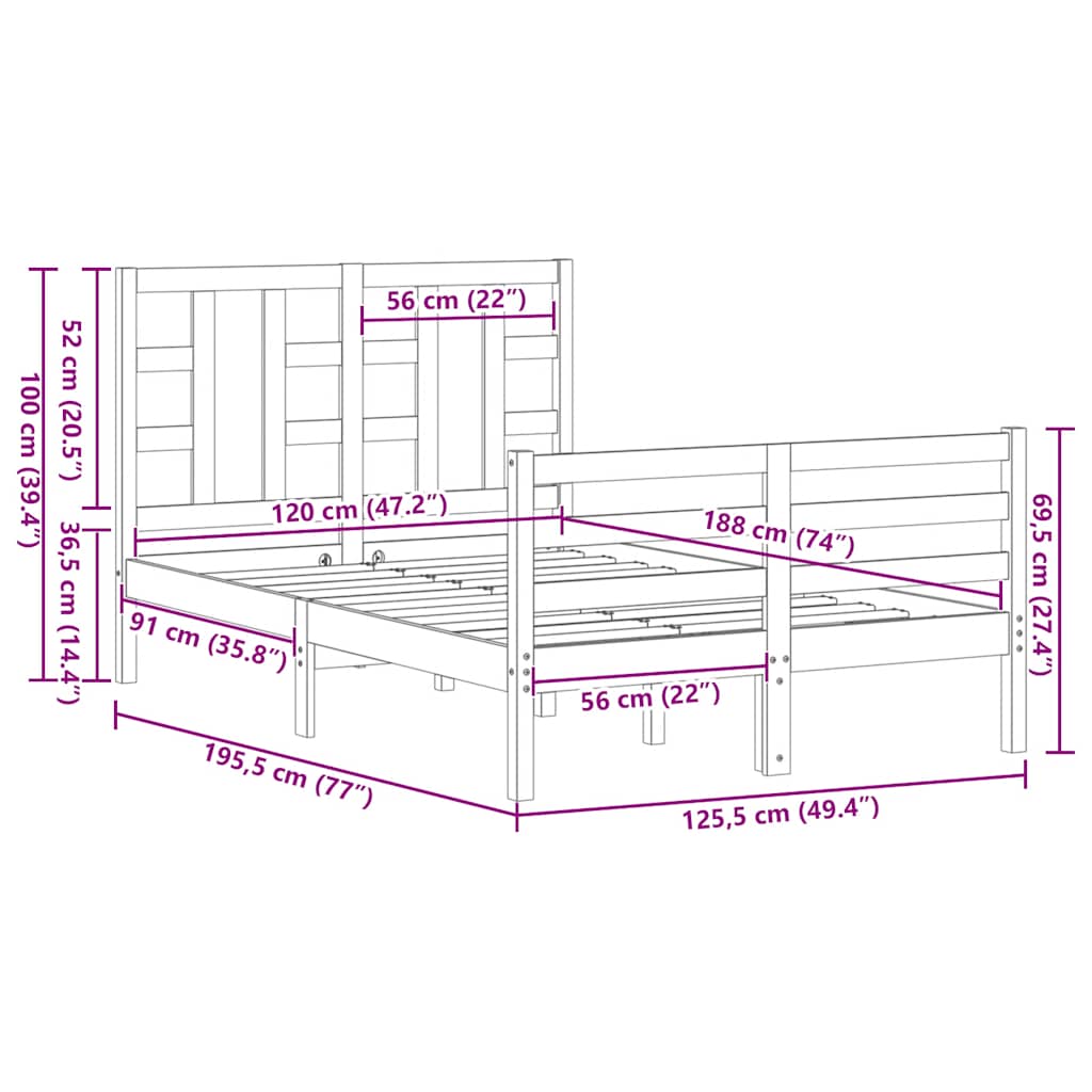 Giroletto con Testiera Bianco Small Double Legno Massello