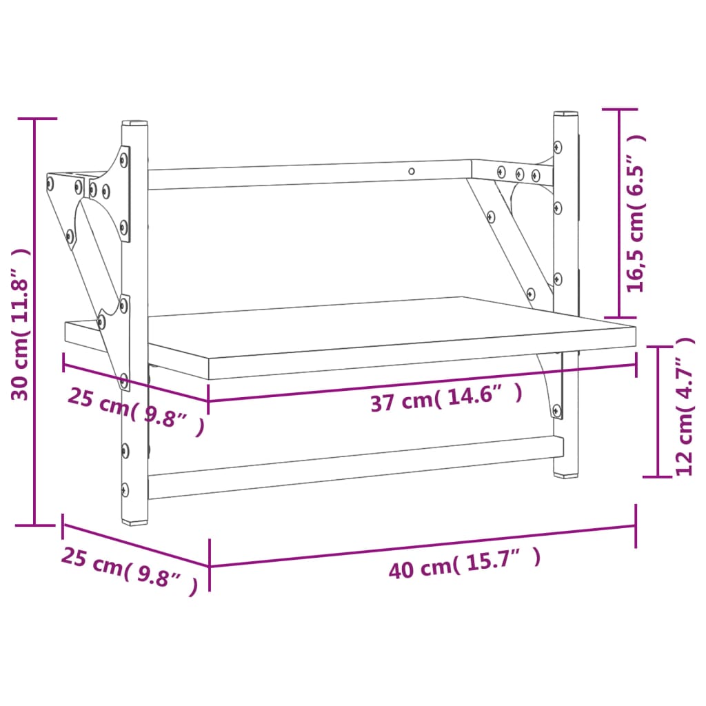 Mensole da Parete con Aste 2 pz Nere 40x25x30 cm | homemem39