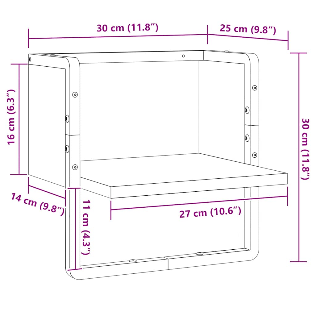 Mensola a Parete con Asta Rovere Fumo 30x25x30 cm | homemem39