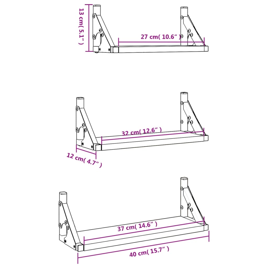 Set Mensole Parete 3pz Rovere Sonoma in Legno Multistrato