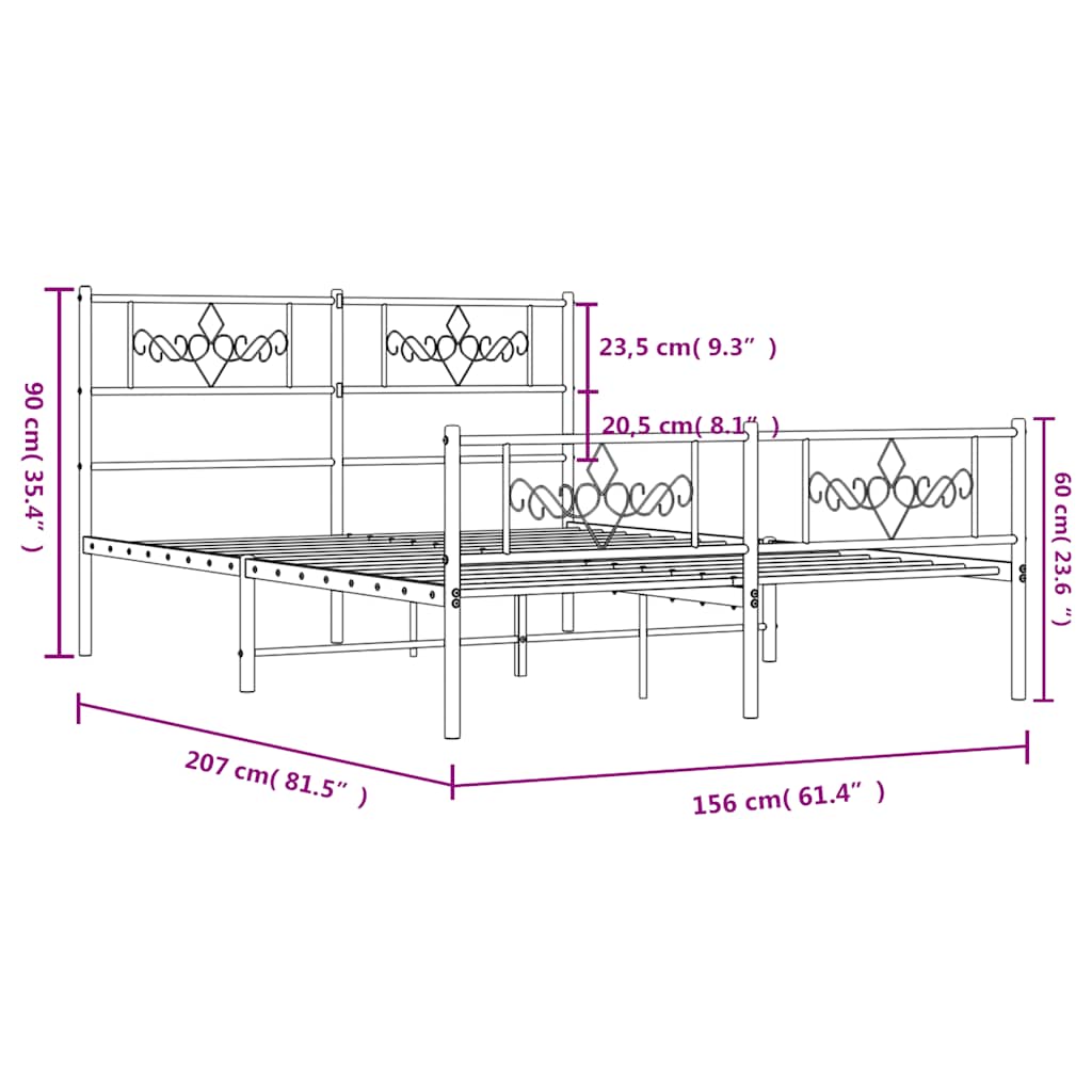 Giroletto con Testiera e Pediera Metallo Bianco 150x200 cm | homemem39