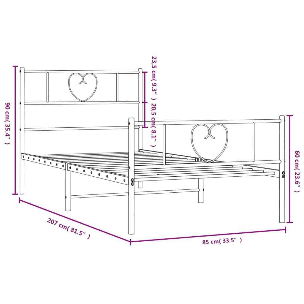 Giroletto con Testiera e Pediera Metallo Nero 80x200 cm | homemem39