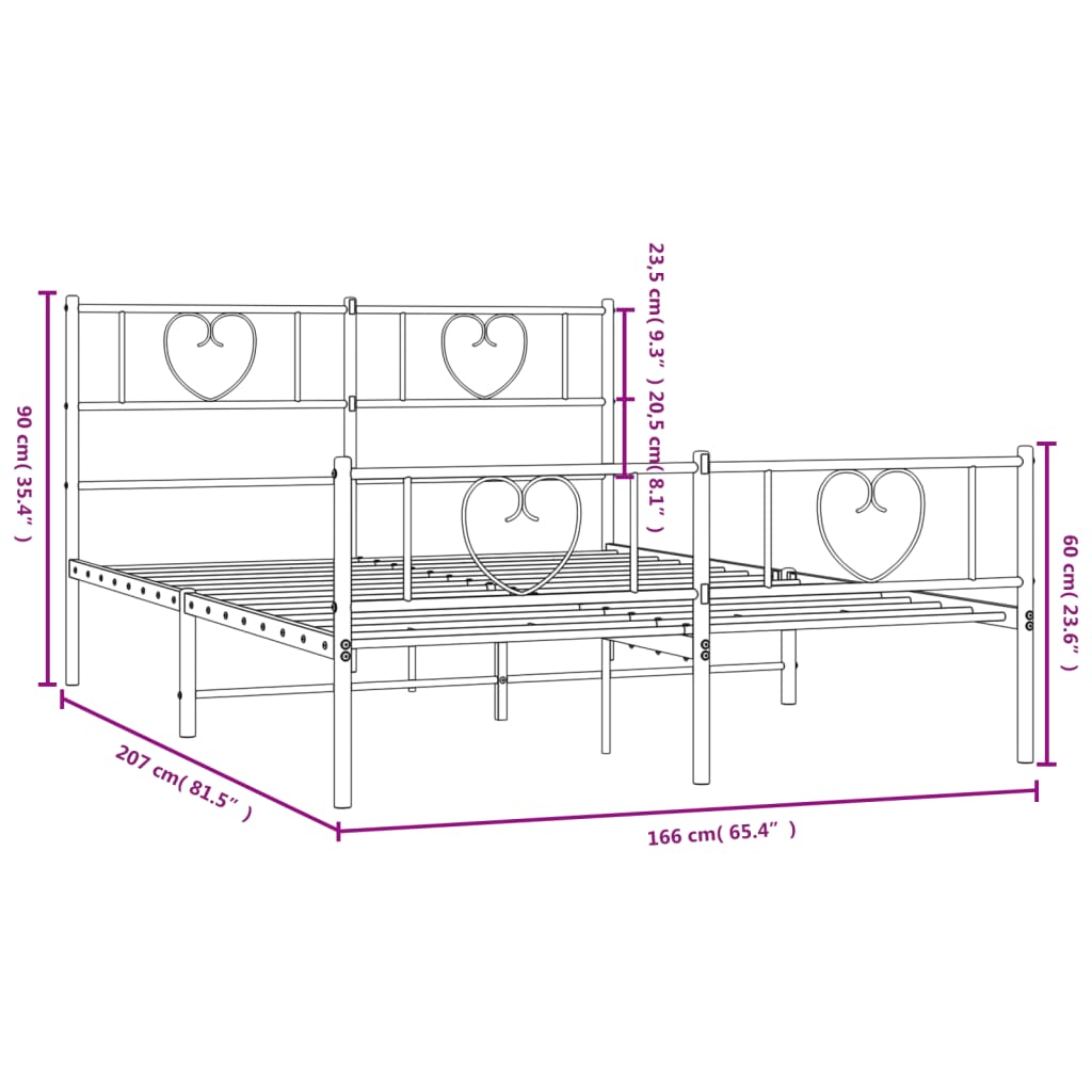 Giroletto senza Materaso con Pediera in Metallo Nero 160x200 cm | homemem39