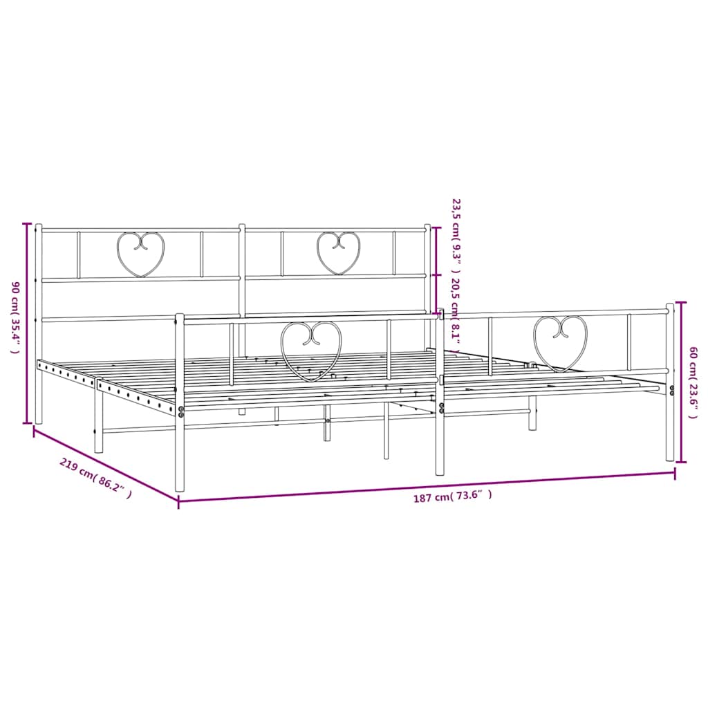 Giroletto con Testiera e Pediera Metallo Bianco 183x213 cm | homemem39