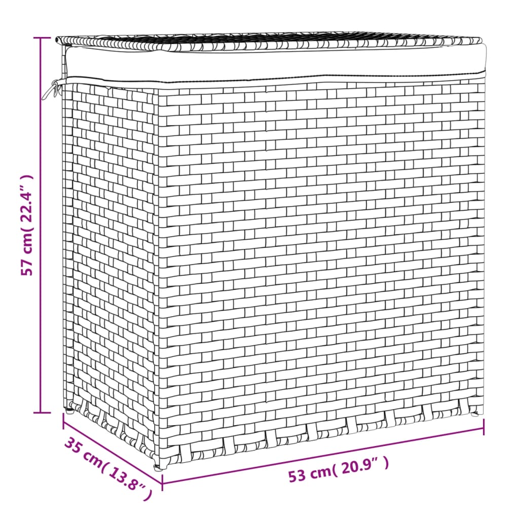 Cesto Portabiancheria con 2 Sezioni 53x35x57 cm Polyrattan | homemem39