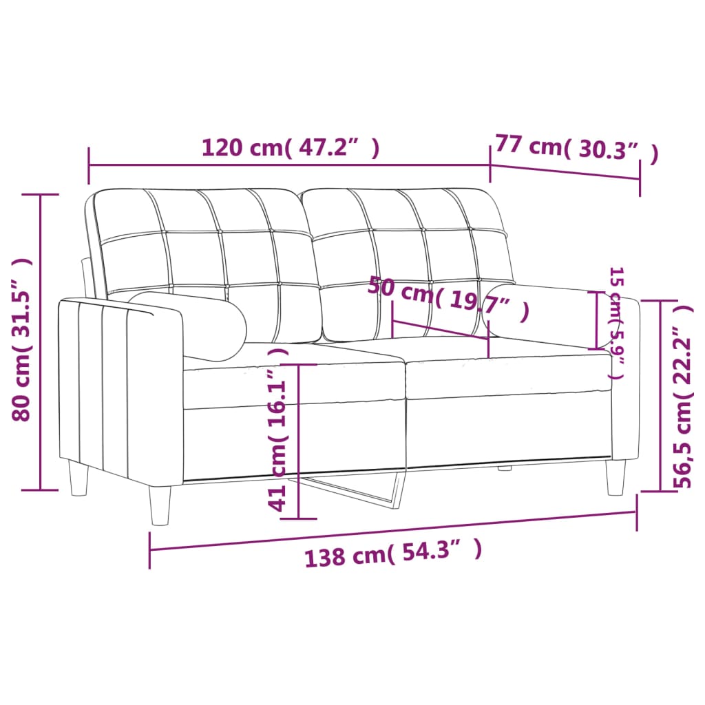 Divano a 2 Posti con Cuscini Crema 120 cm in Tessuto | homemem39