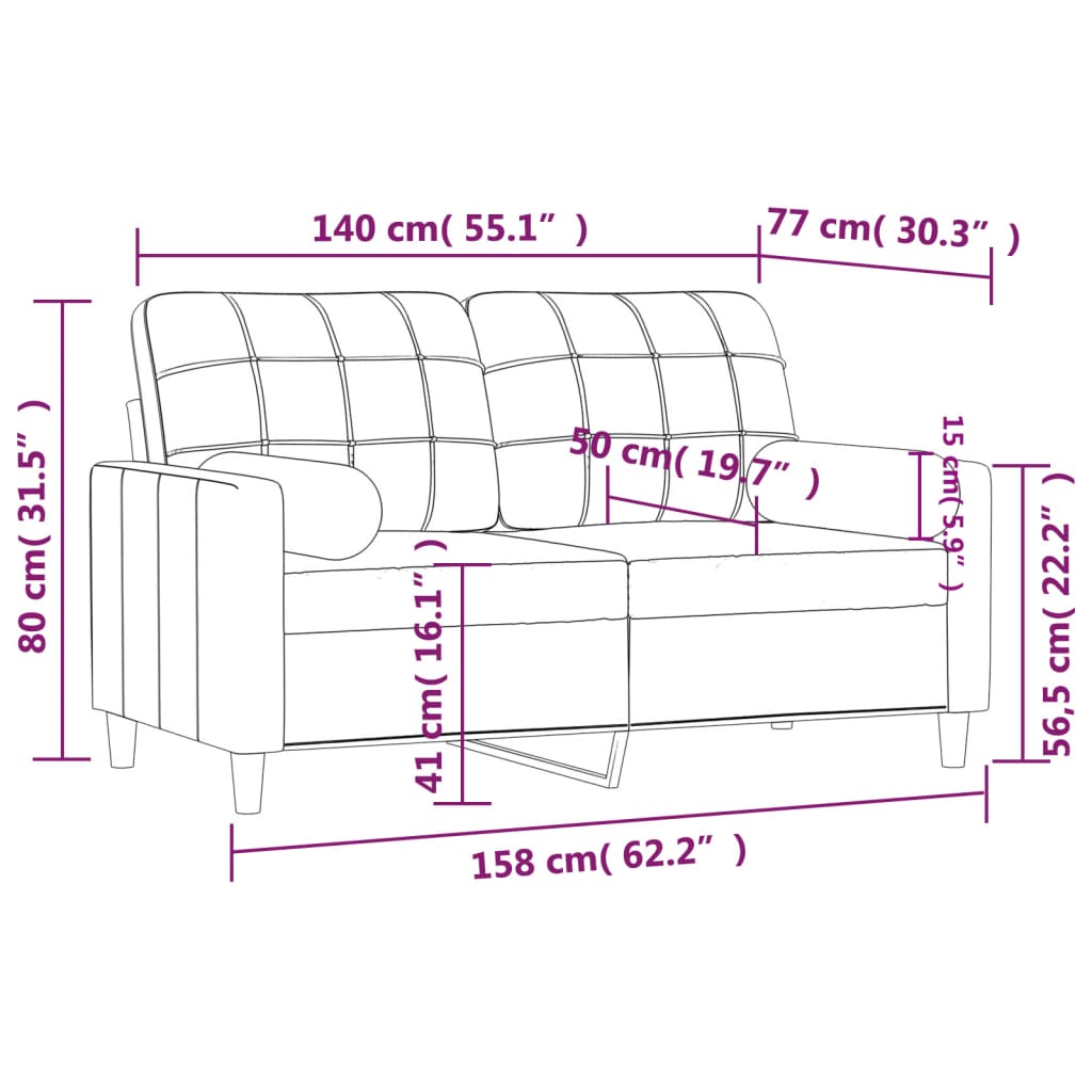 Divano a 2 Posti con Cuscini Grigio Scuro 140 cm in Tessuto | homemem39