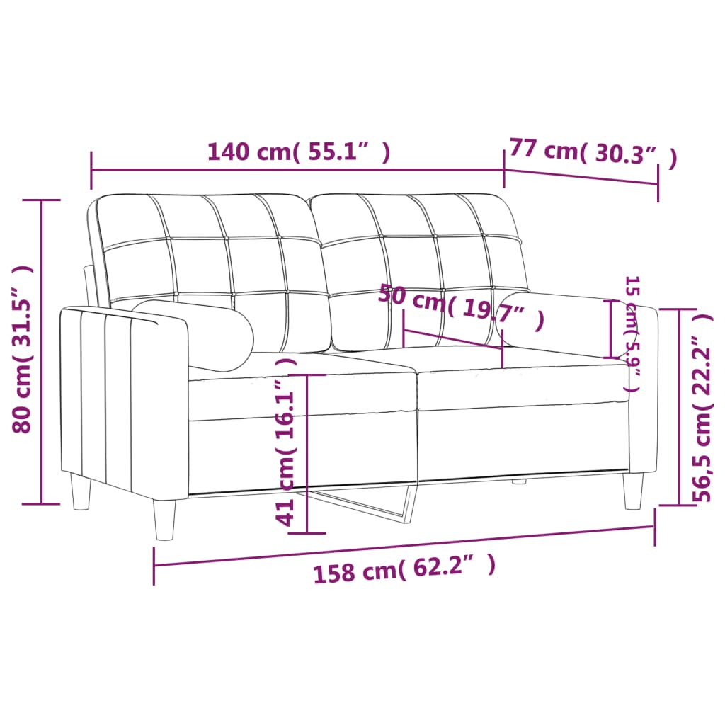 Divano a 2 Posti con Cuscini Marrone 140 cm in Tessuto | homemem39
