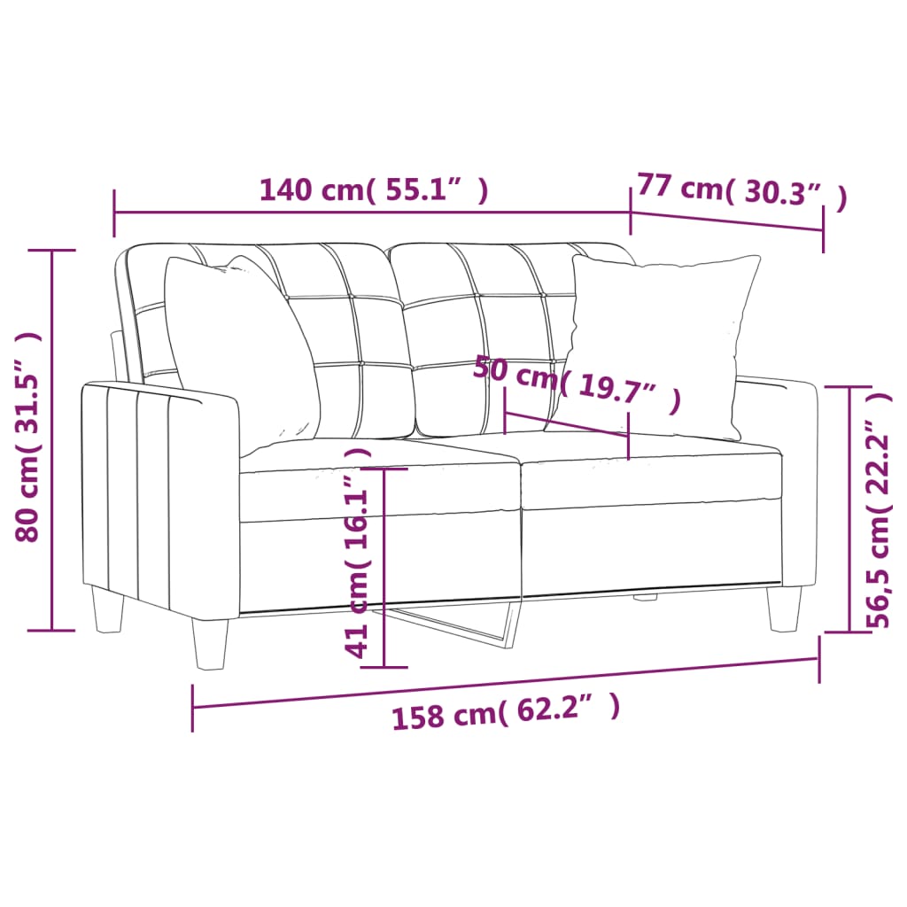 Divano a 2 Posti con Cuscini Cappuccino 140 cm in Similpelle | homemem39