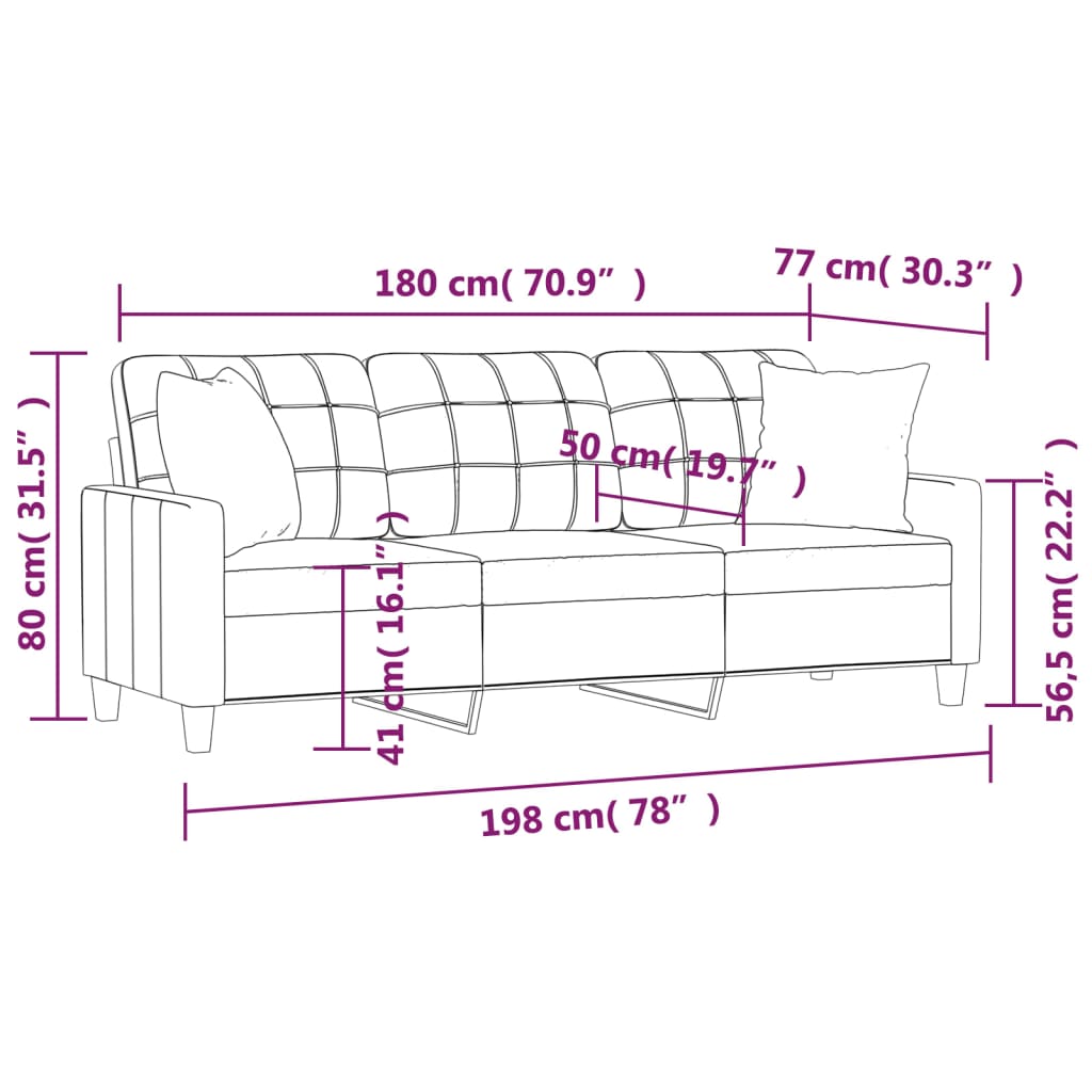 Divano a 3 Posti con Cuscini Cappuccino 180 cm in Similpelle | homemem39