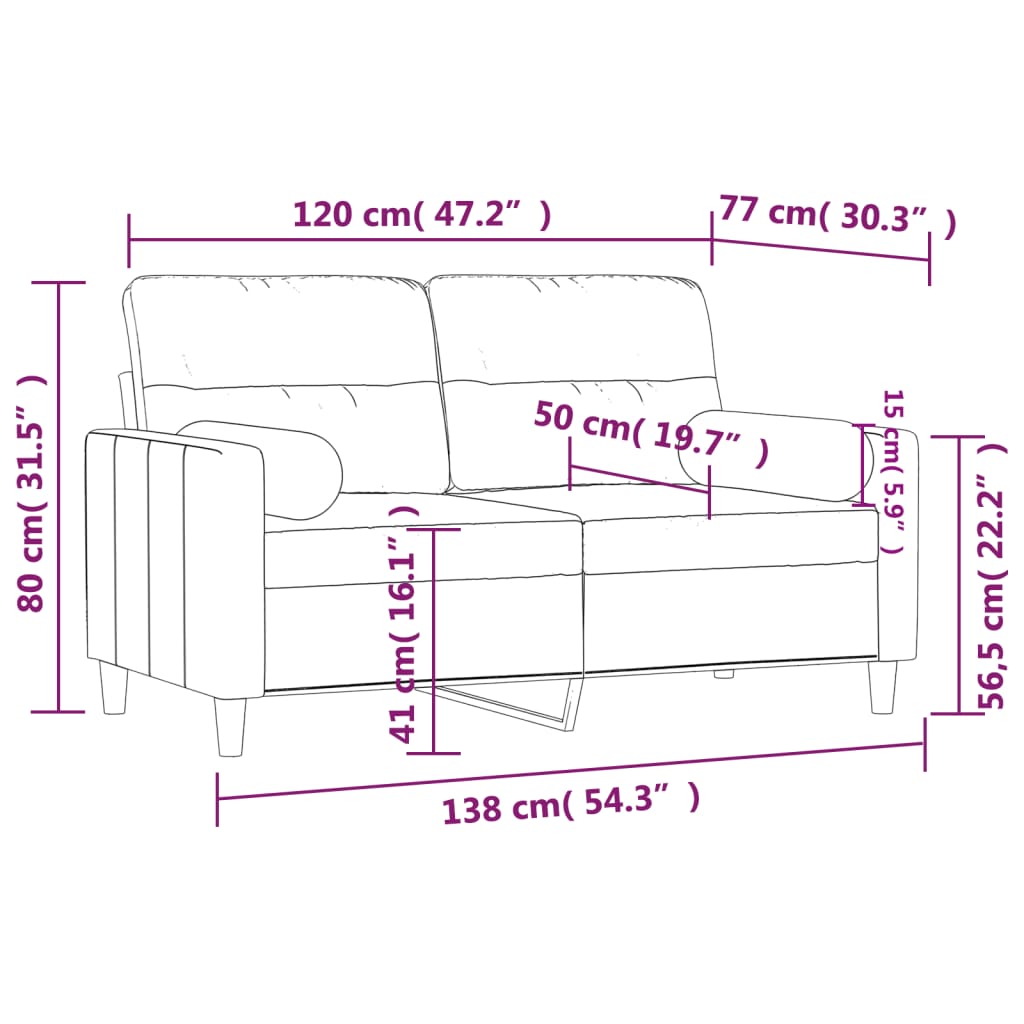 Divano a 2 Posti con Cuscini Grigio Chiaro 120 cm in Tessuto | homemem39