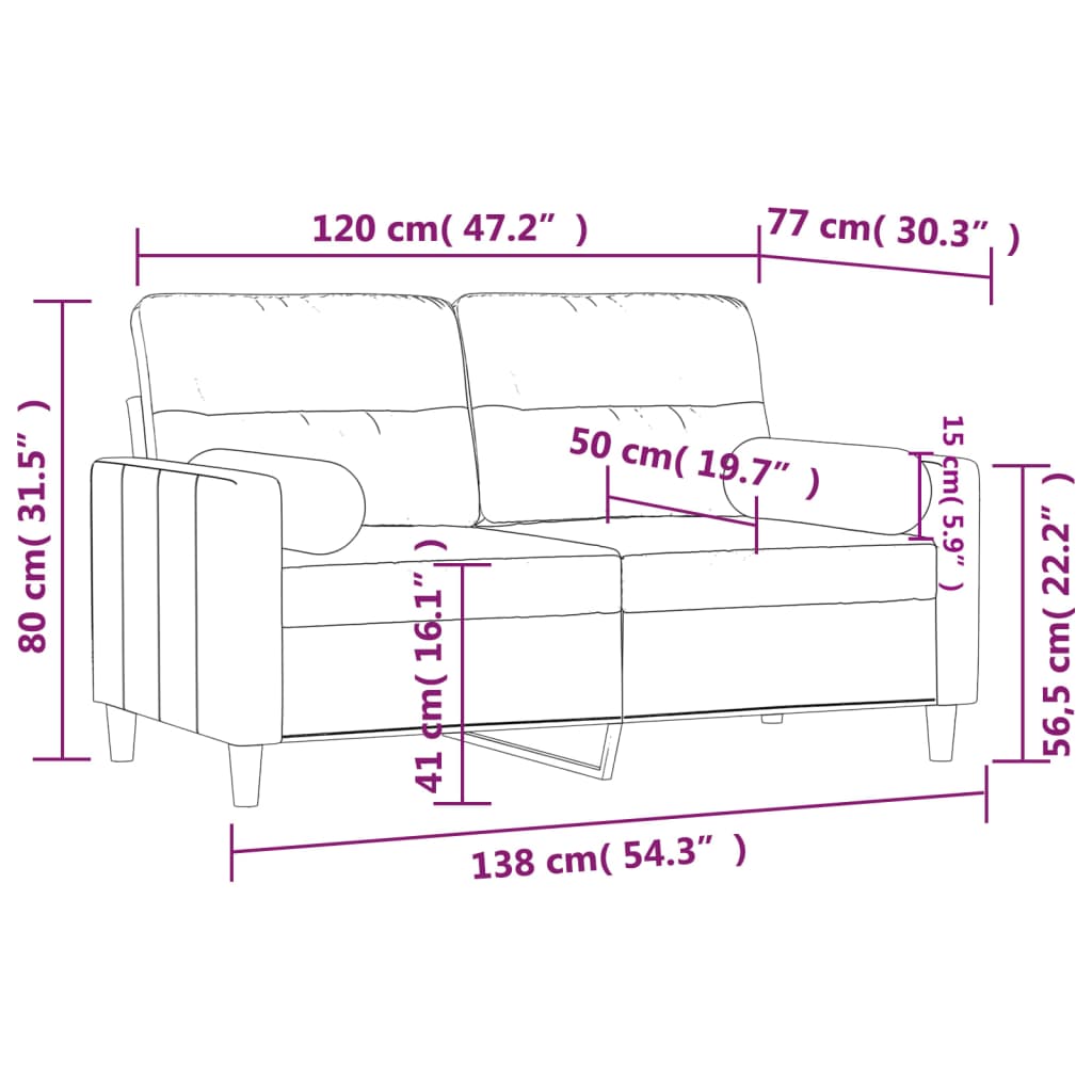 Divano a 2 Posti con Cuscini Marrone 120 cm in Tessuto | homemem39