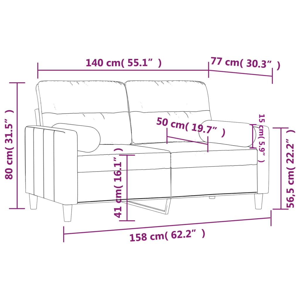 Divano a 2 Posti con Cuscini Grigio Chiaro 140 cm in Tessuto | homemem39