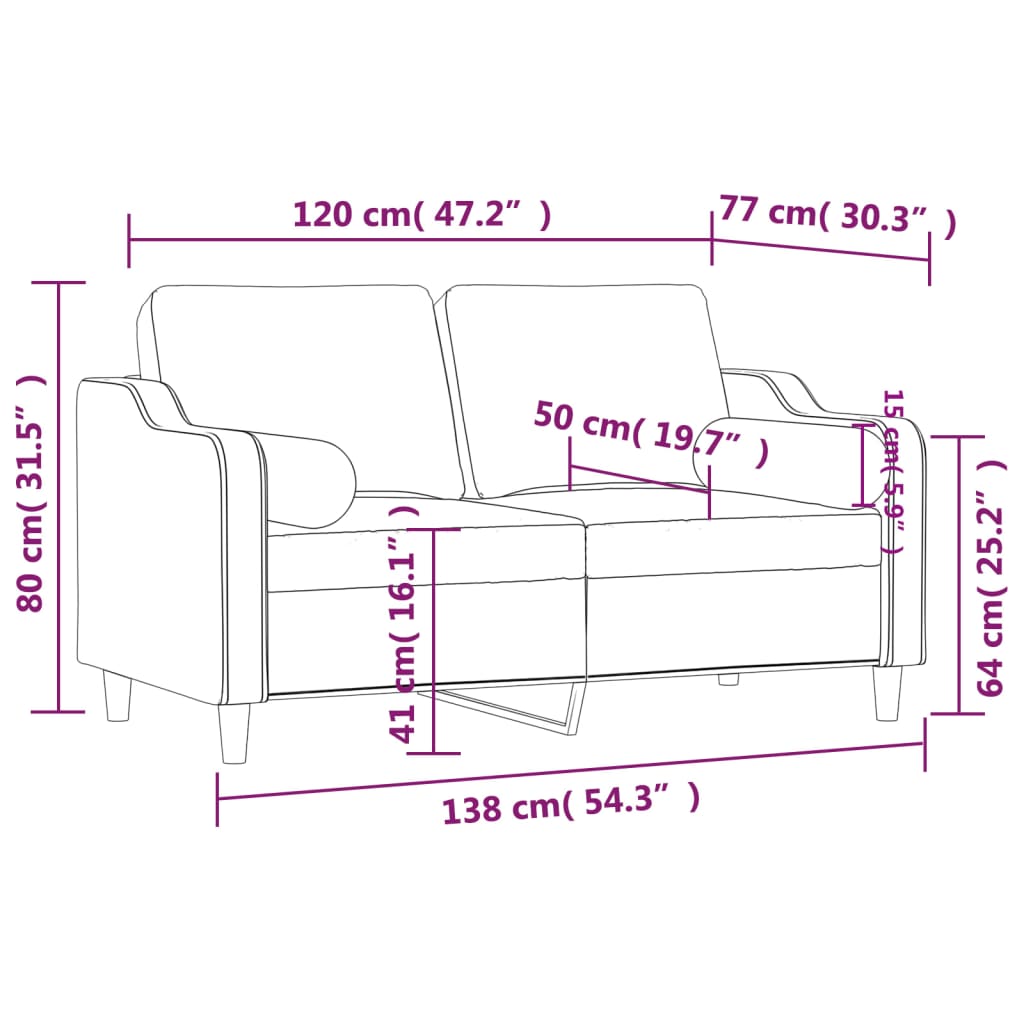 Divano a 2 Posti con Cuscini Crema 120 cm in Tessuto | homemem39