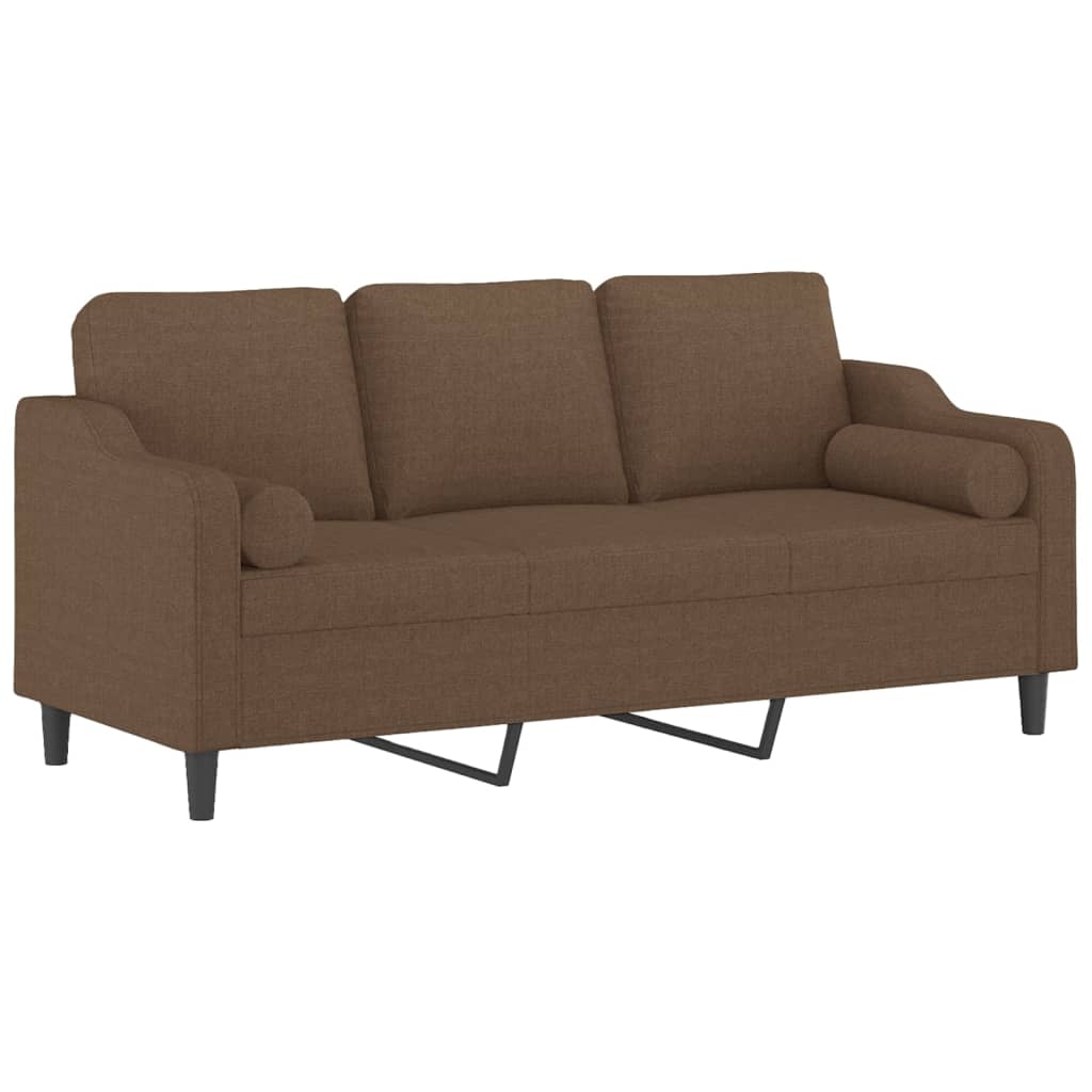 Divano a 3 Posti con Cuscini Marrone 180 cm in Tessuto | homemem39
