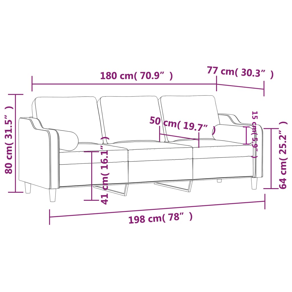 Divano a 3 Posti con Cuscini Marrone 180 cm in Tessuto | homemem39