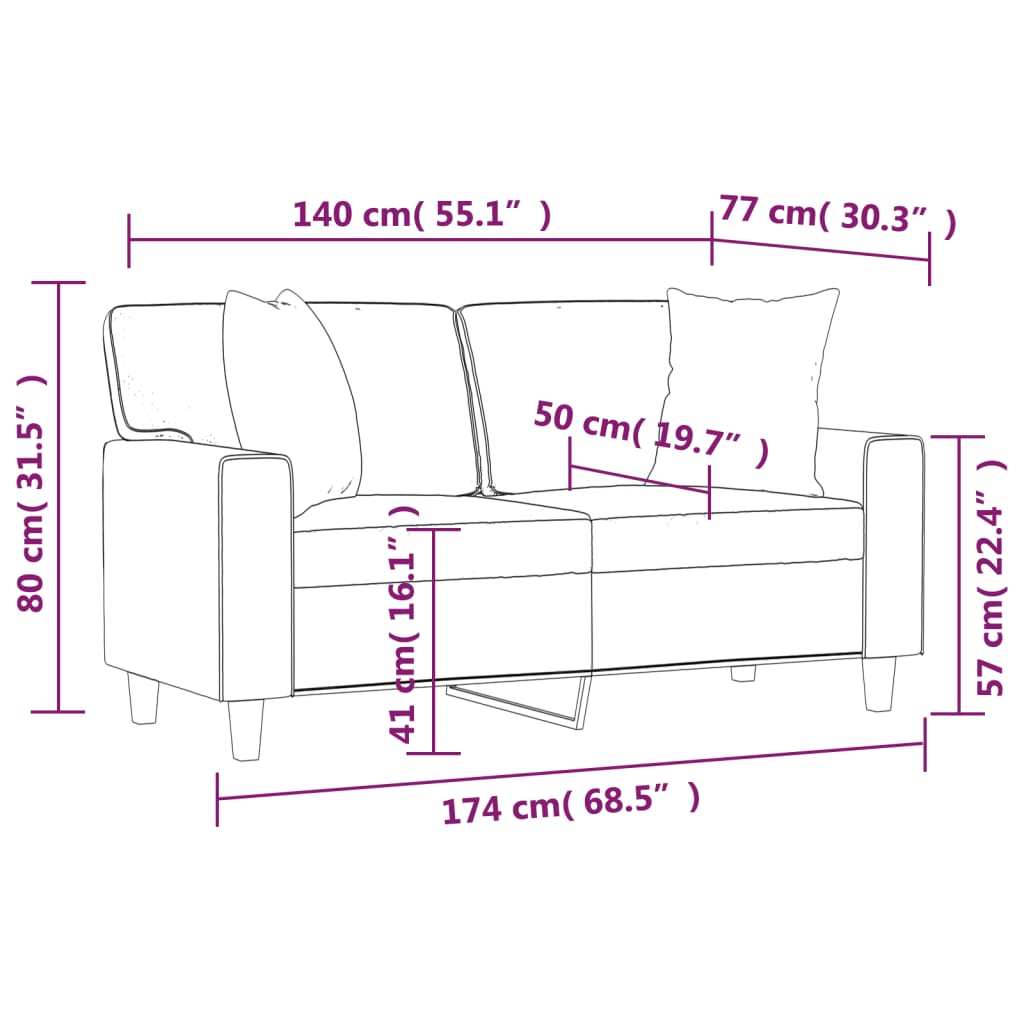 Divano a 2 Posti con Cuscini Cappuccino 140 cm in Similpelle | homemem39