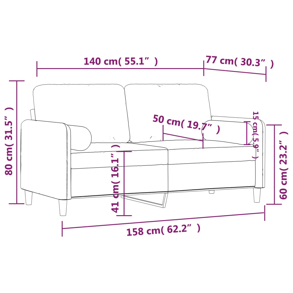 Divano a 2 Posti con Cuscini Marrone 140 cm in Velluto | homemem39