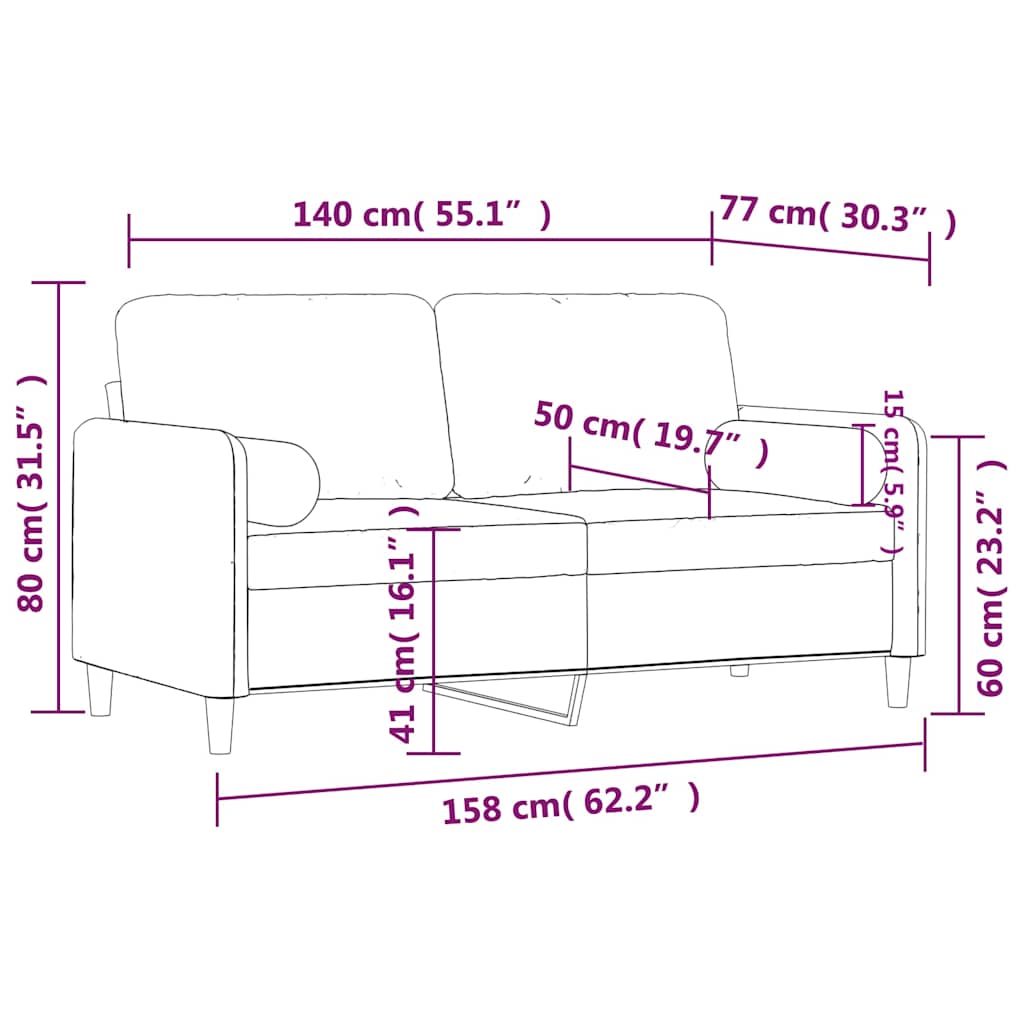 Divano a 2 Posti con Cuscini Crema 140 cm in Velluto | homemem39