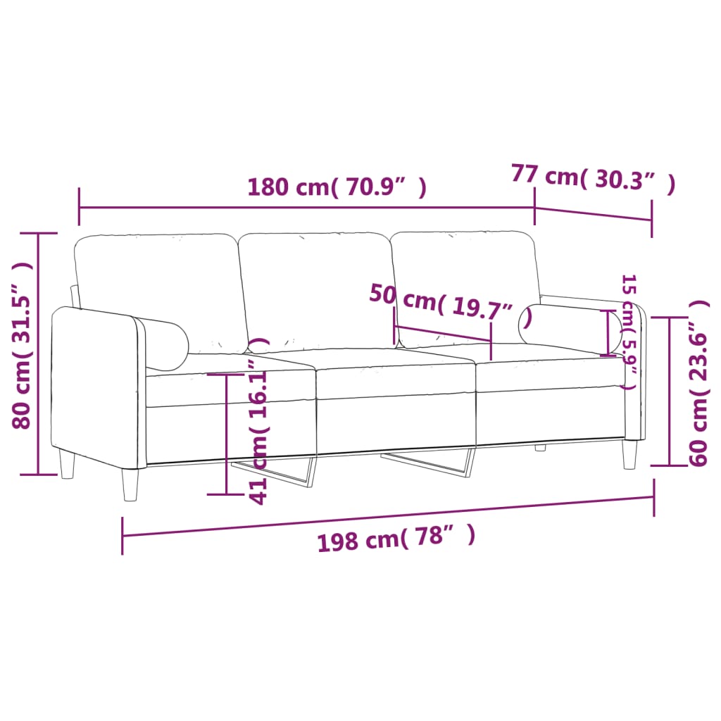 Divano a 3 Posti con Cuscini Grigio Chiaro 180 cm in Velluto | homemem39