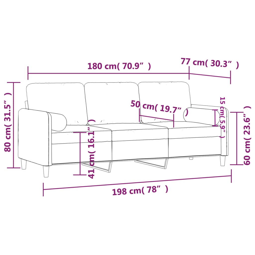 Divano a 3 Posti con Cuscini Rosa 180 cm in Velluto | homemem39