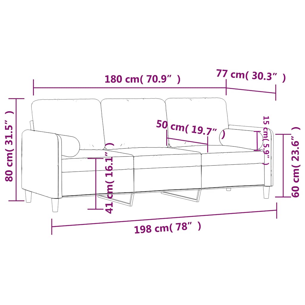 Divano a 3 Posti con Cuscini Marrone 180 cm in Velluto | homemem39
