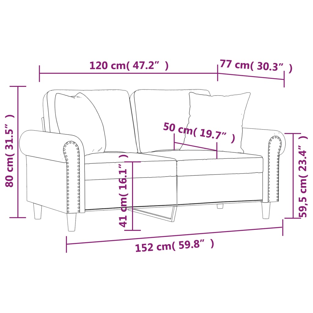Divano a 2 Posti con Cuscini Crema 120 cm in Velluto | homemem39