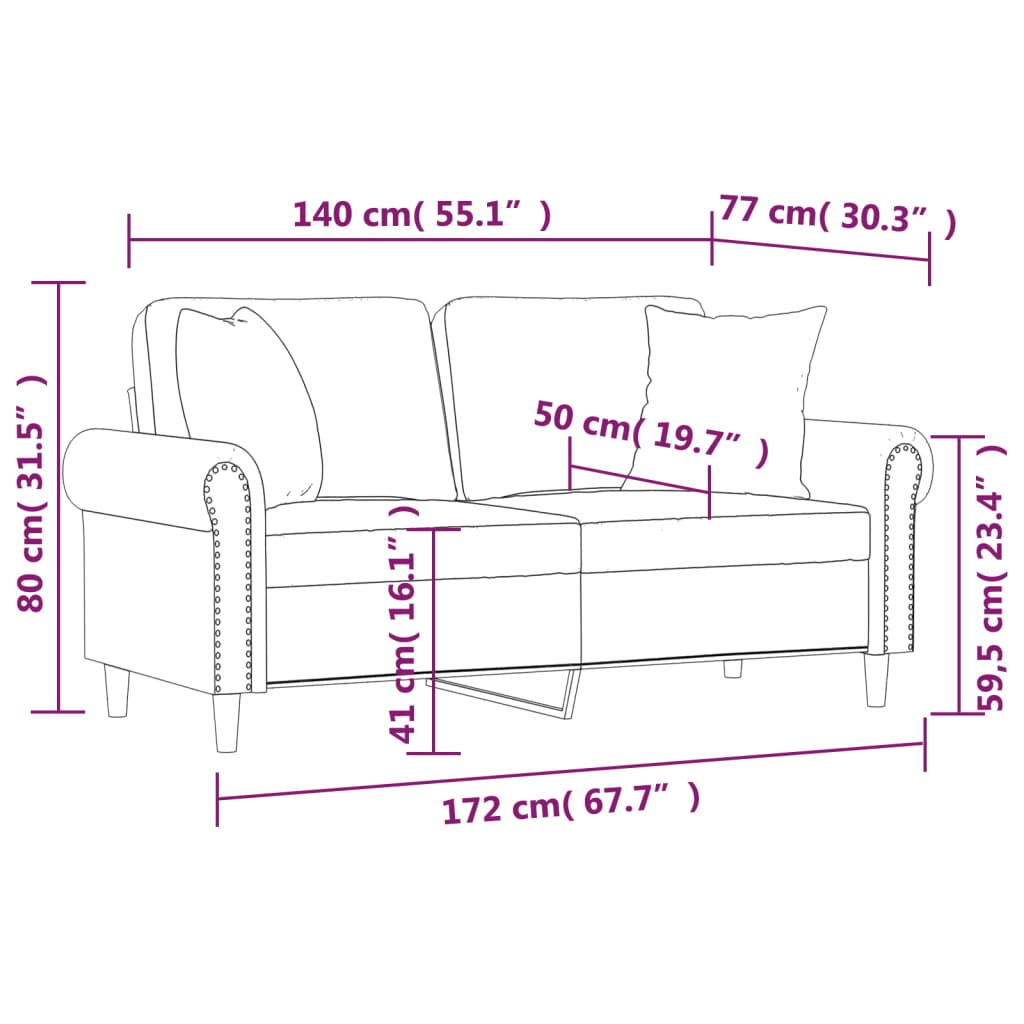 Divano a 2 Posti con Cuscini Rosa 140 cm in Velluto | homemem39