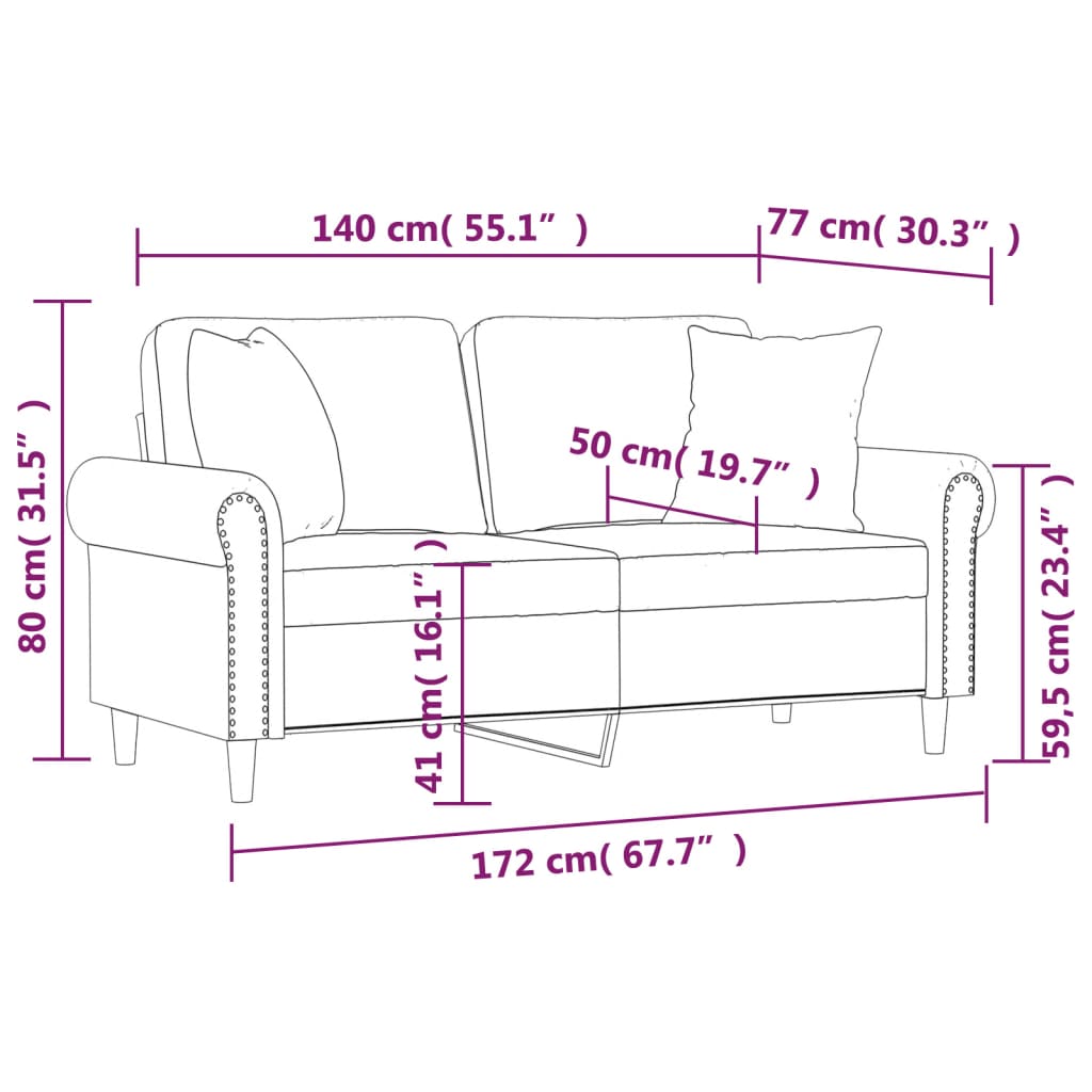 Divano a 2 Posti con Cuscini Crema 140 cm in Velluto | homemem39