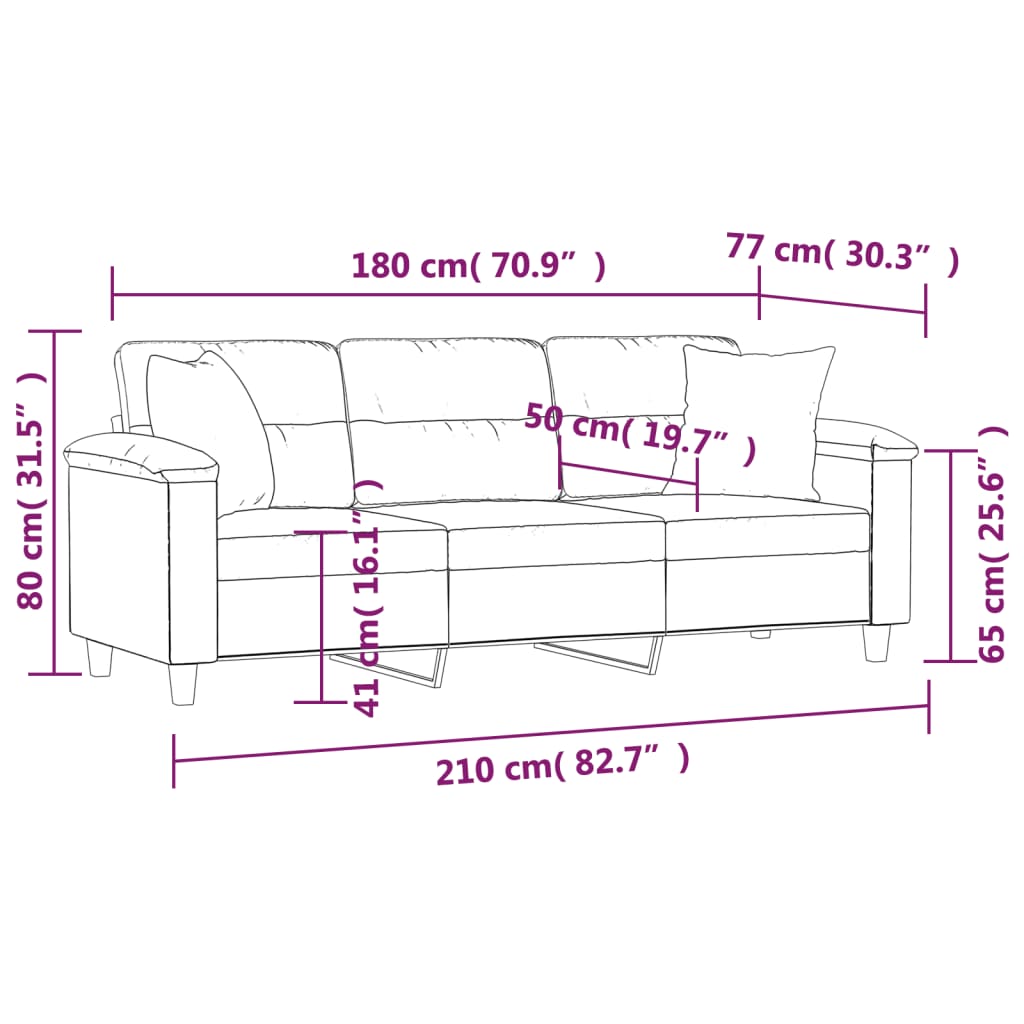 Divano a 3 Posti con Cuscini Crema 180 cm Tessuto Microfibra | homemem39