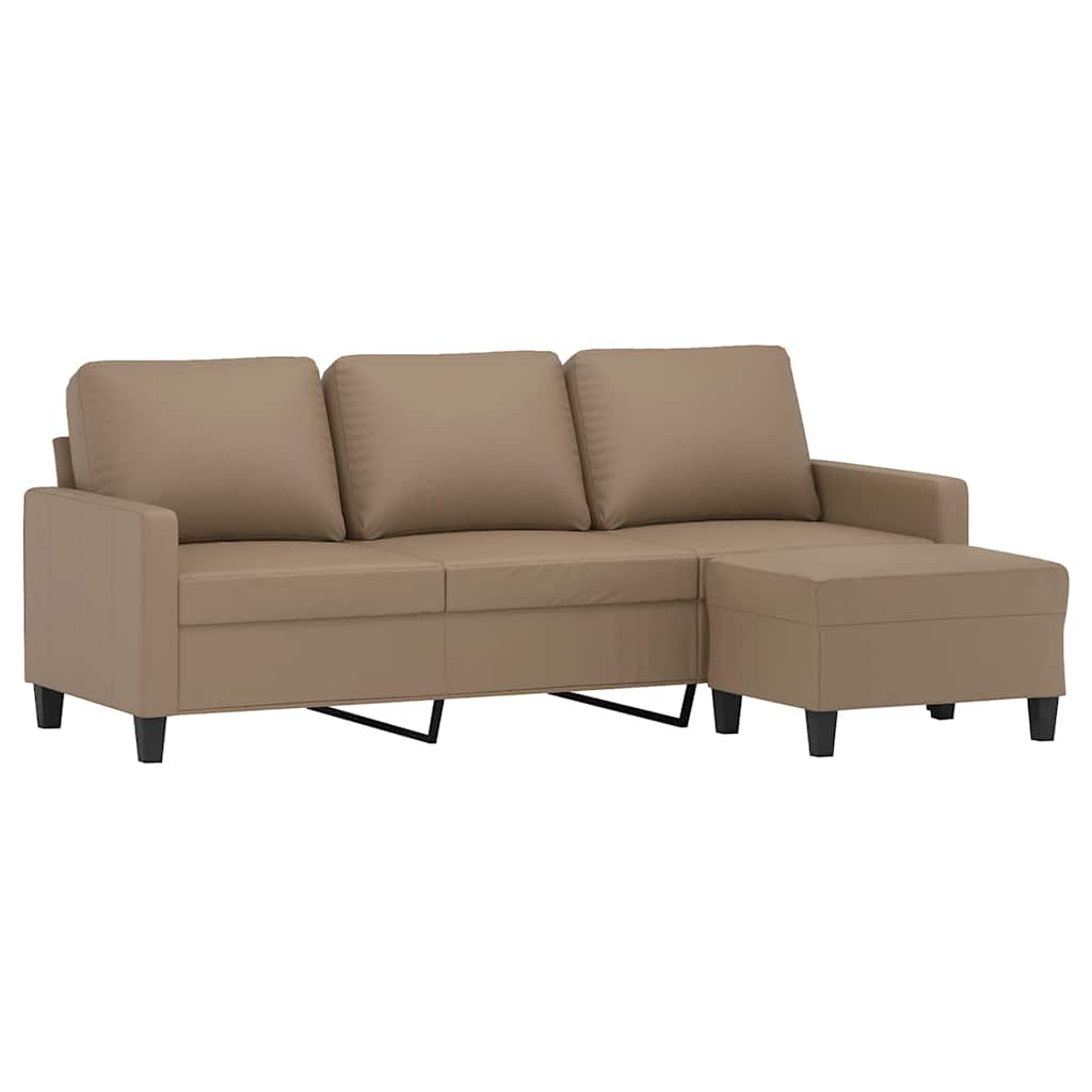 Divano a 3 Posti con Poggiapiedi Cappuccino 180cm in Similpelle | homemem39