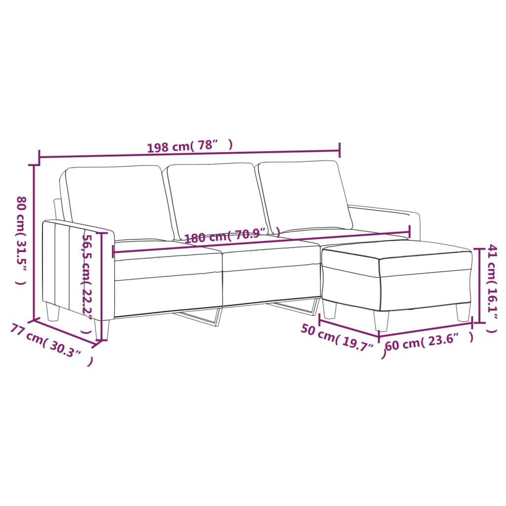 Divano a 3 Posti con Poggiapiedi Cappuccino 180cm in Similpelle | homemem39