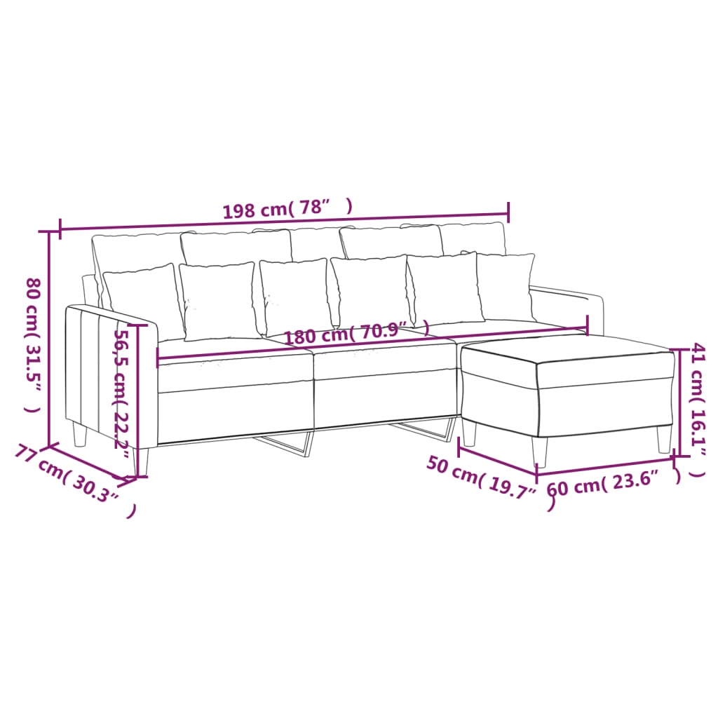 Divano a 3 Posti con Poggiapiedi Rosso Vino 180 cm in Velluto | homemem39