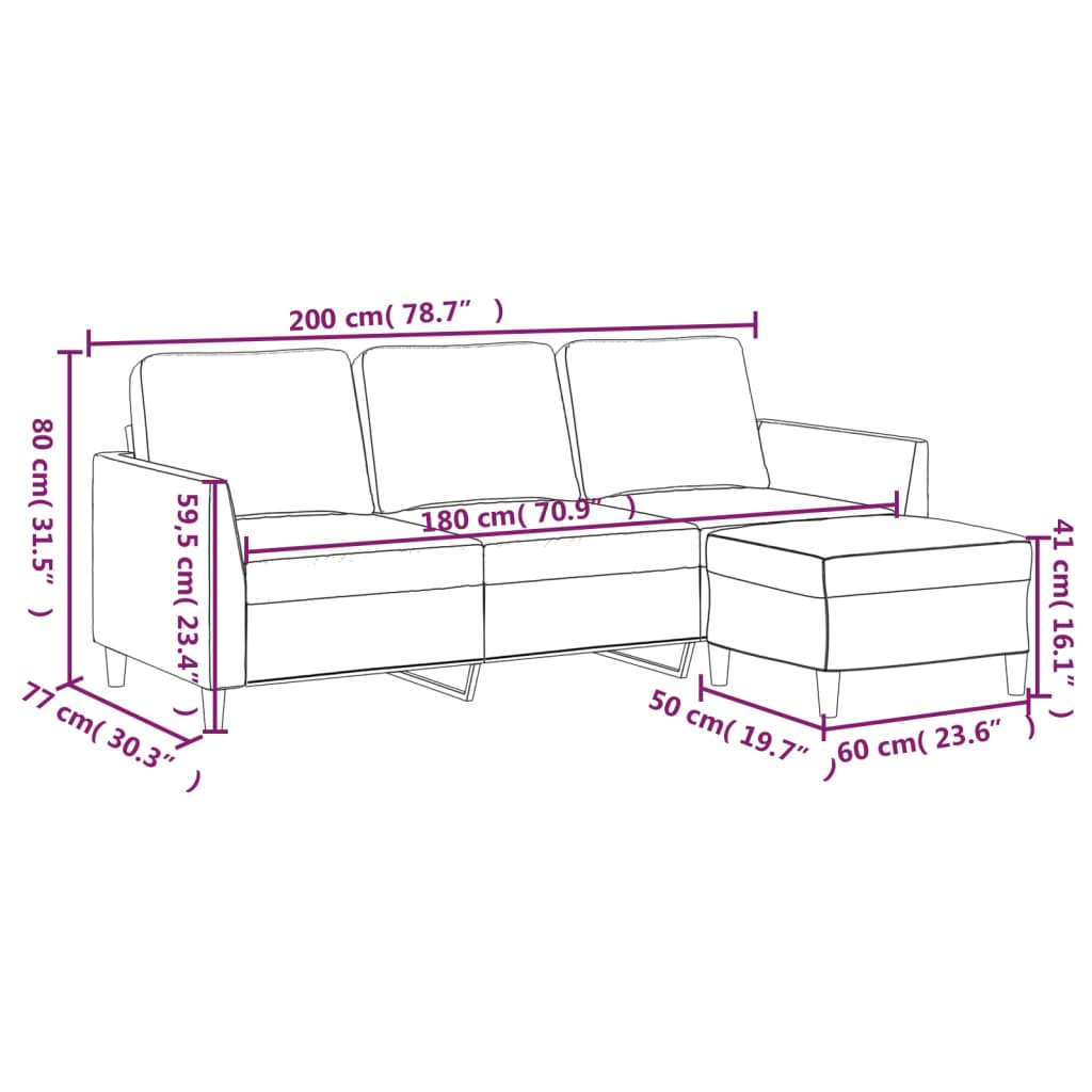 Divano a 3 Posti con Poggiapiedi Cappuccino 180cm in Similpelle | homemem39