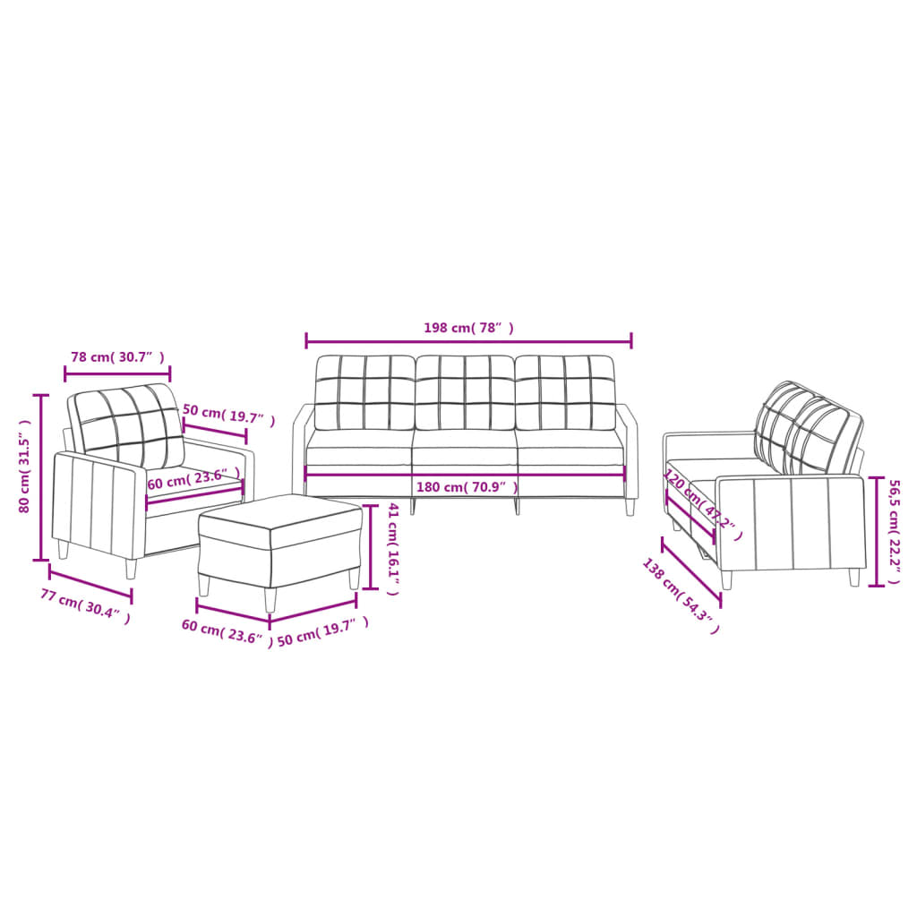 Set di Divani 4 pz con Cuscini Crema in Tessuto | homemem39