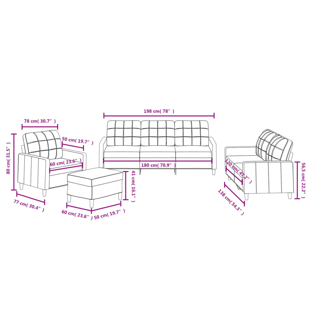 Set di Divani 4 pz con Cuscini Tortora in Tessuto | homemem39