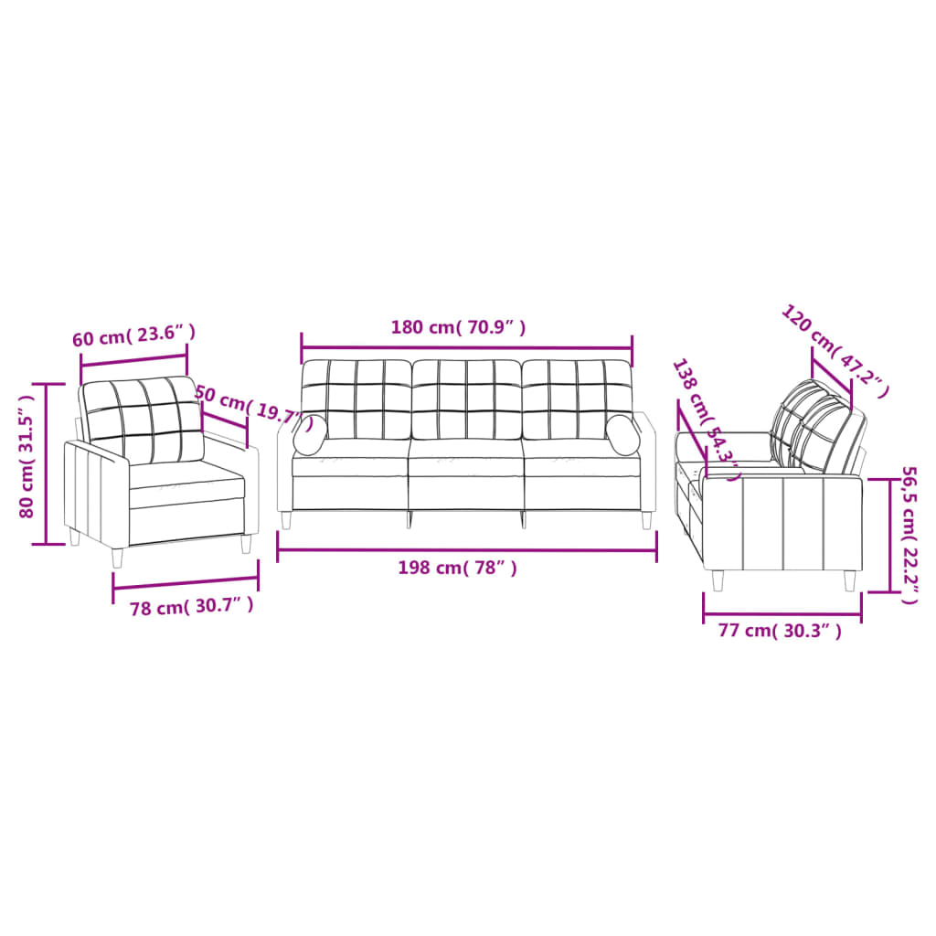 Set Divani 3 pz con Cuscini Grigio Chiaro in Tessuto | homemem39