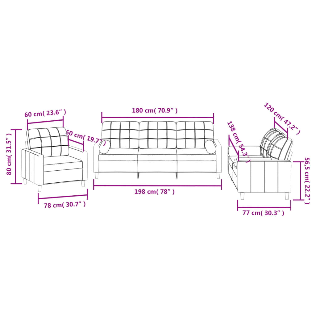 Set Divani 3 pz con Cuscini Crema in Tessuto | homemem39