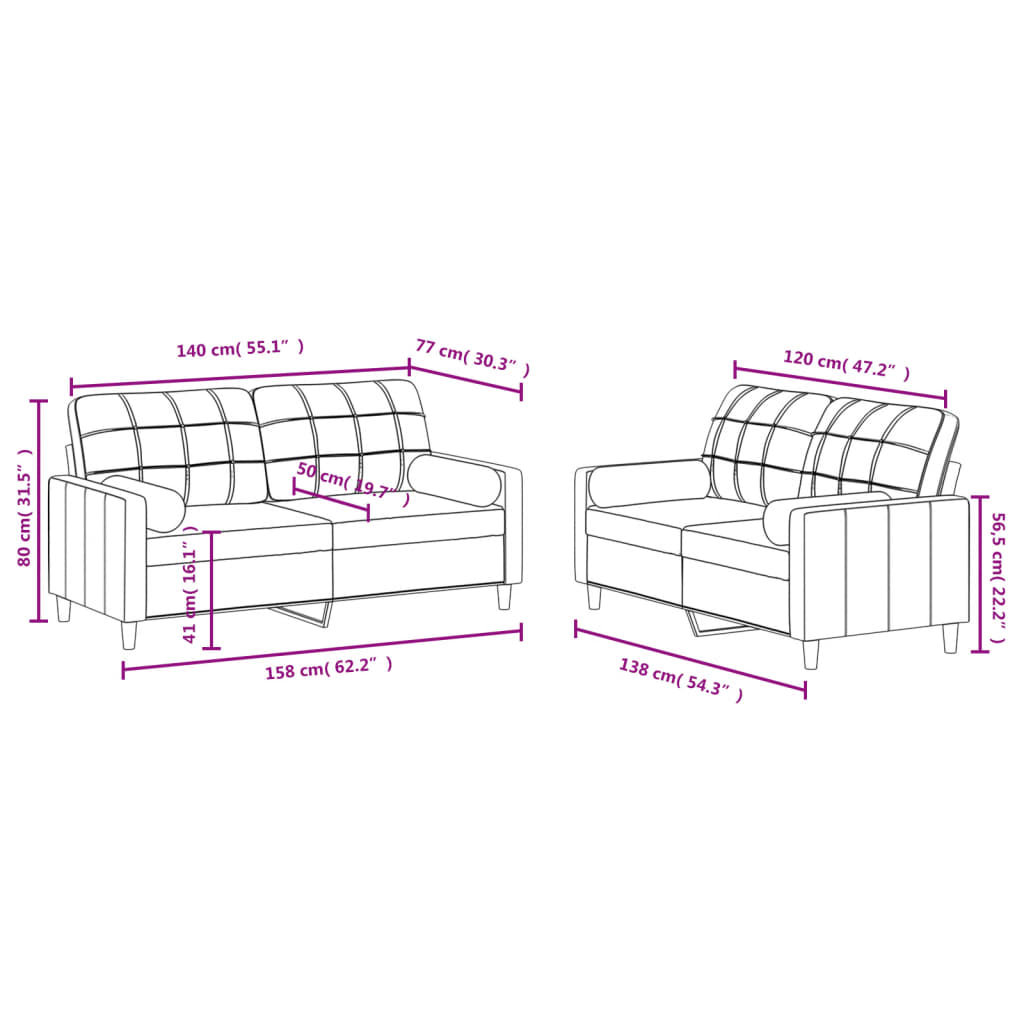 Set di Divani 2 pz con Cuscini Grigio Scuro in Tessuto | homemem39