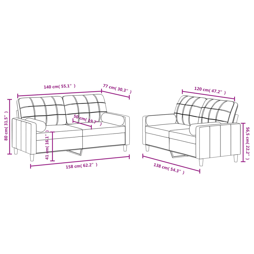 Set Divani 2 pz con Cuscini Crema in Tessuto | homemem39